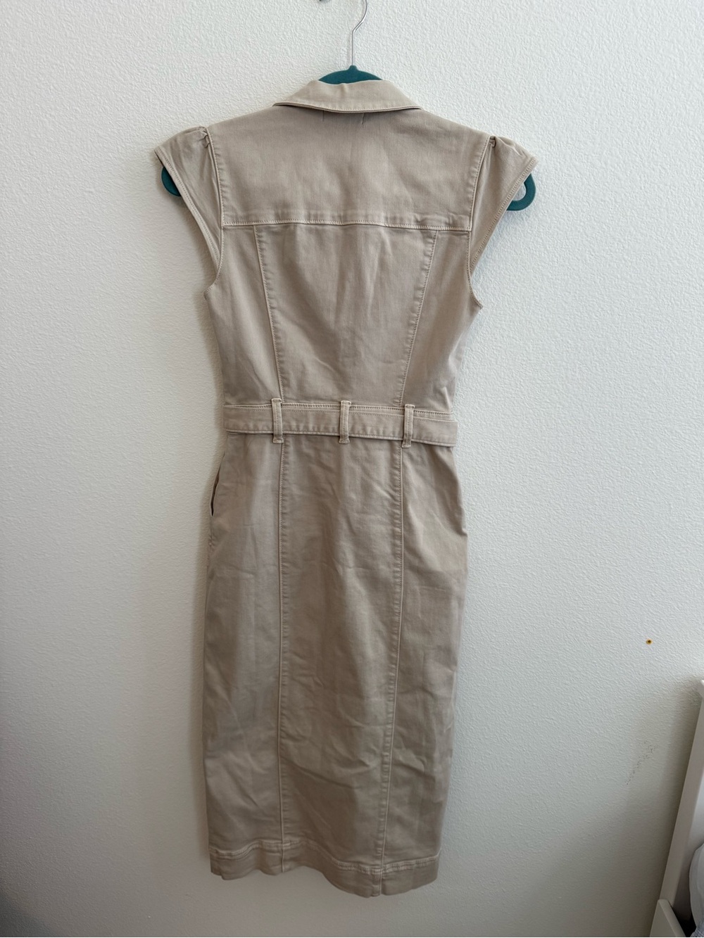 PAIGE Sleeveless Belted Shirt Midi Dress in Tan - Picture 4 of 5